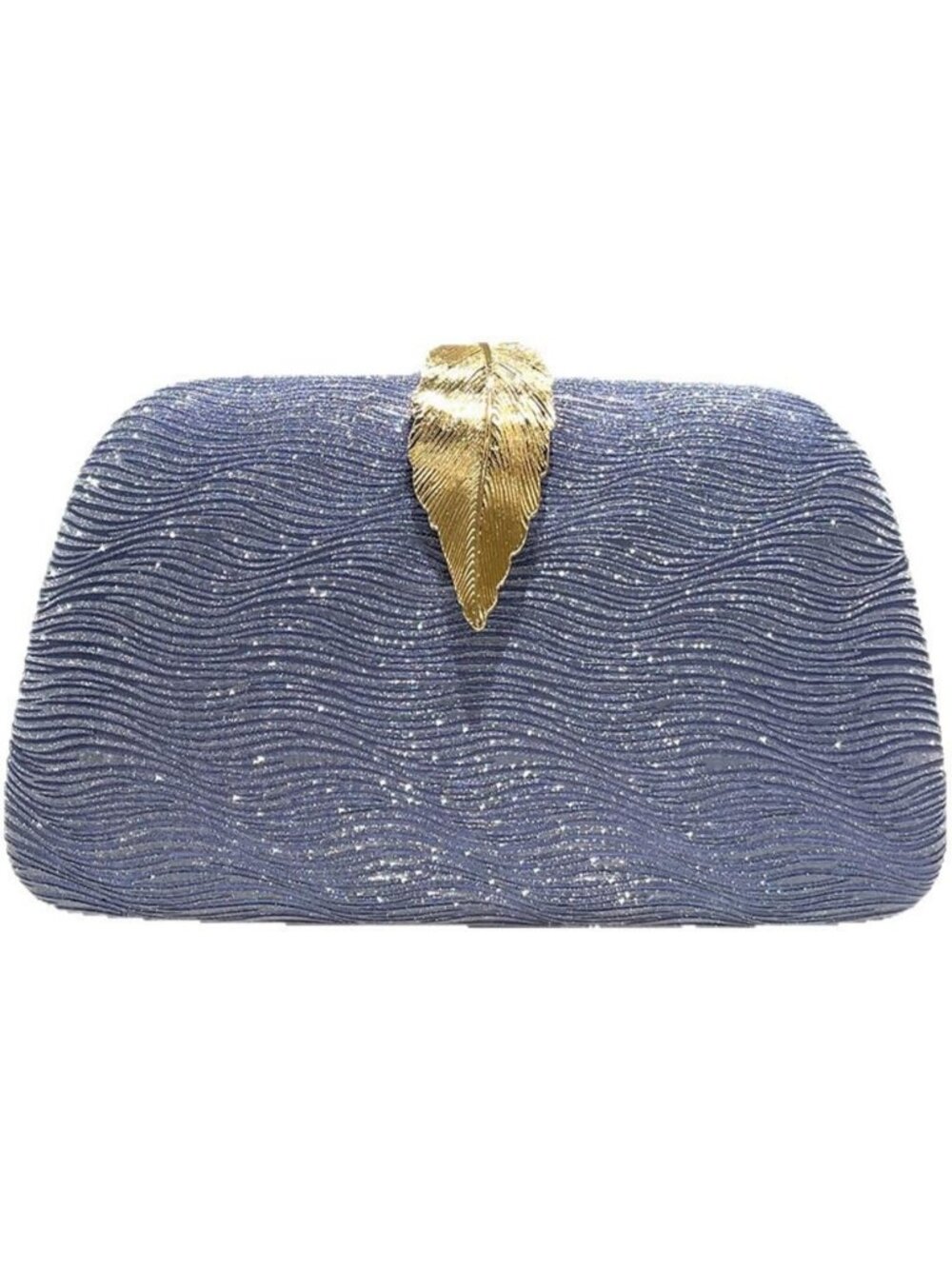 〽️Women's Blue Metallic Leaves Clasp Elegant Clutch Purse Banquet Evening Bags